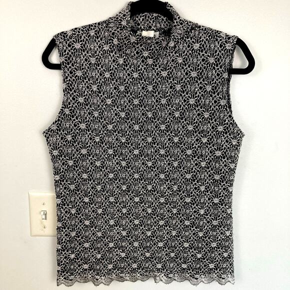 Vintage Womens L Black Lace Mock Neck Sleeveless Top Whimsigoth Dark Fairy Goth - Picture 1 of 9